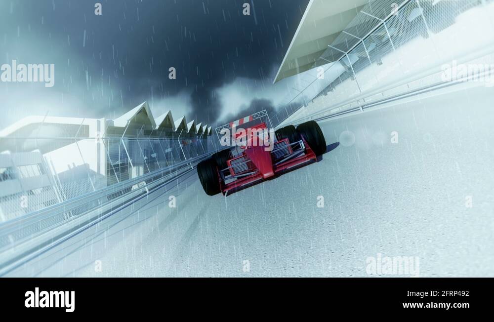 Winning formula one racing car 3d animation on a rainy day Stock Video ...