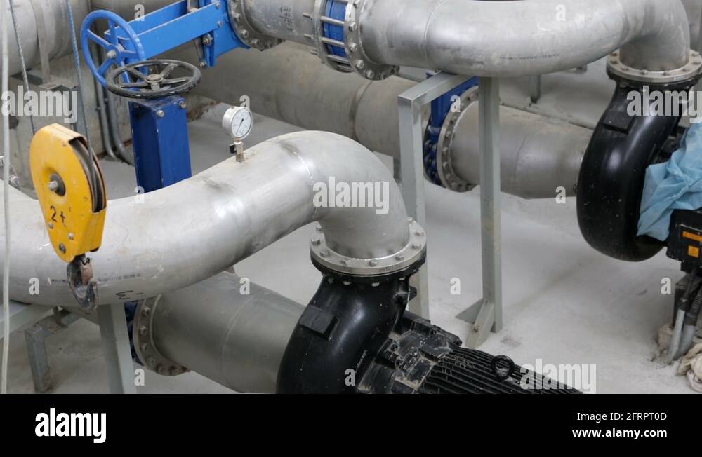 Wastewater treatment facility valves pipes Stock Video Footage Alamy