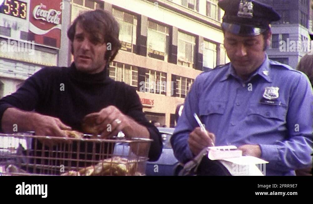 Policeman Writes Ticket Vendor Manhattan NYC 1970s Vintage Film Home