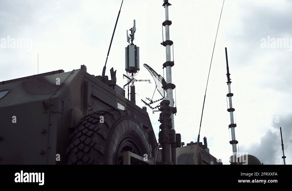 Antennas on military vehicles of communication Stock Video Footage Alamy
