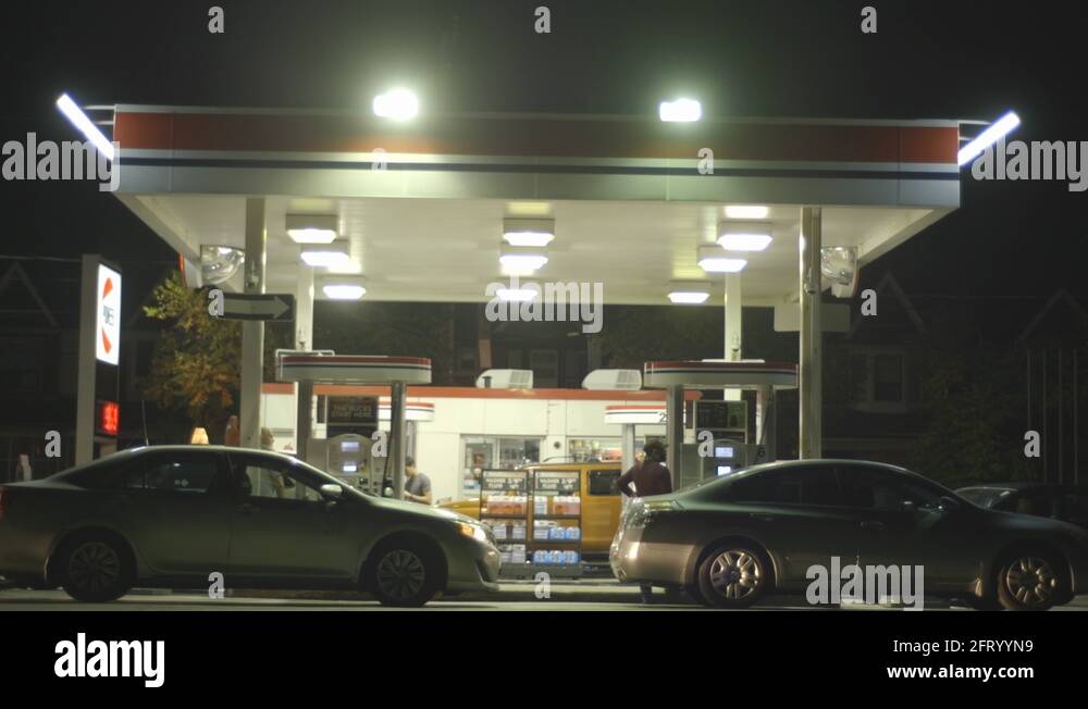 Busy gas station at night Stock Video Footage Alamy