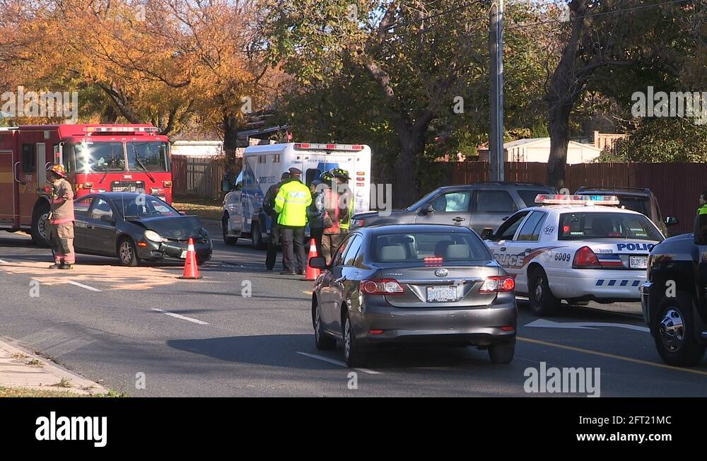 Car crash scene firefighters damage destruction Stock Videos & Footage