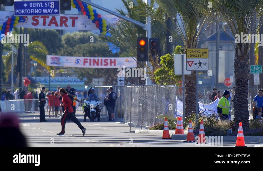 The start and finish line of a 10K race Stock Video Footage Alamy