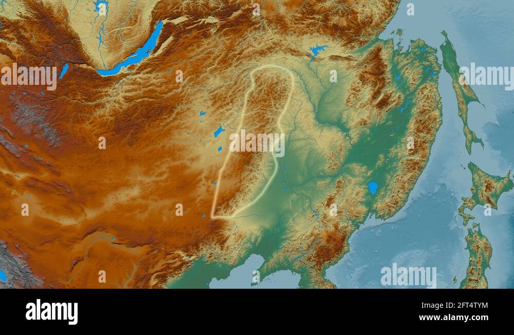 Zoom into Greater Khingan mountain range - glowed. Relief map Stock ...