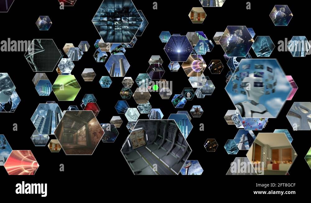 Animated video wall with pattern with green screen Stock