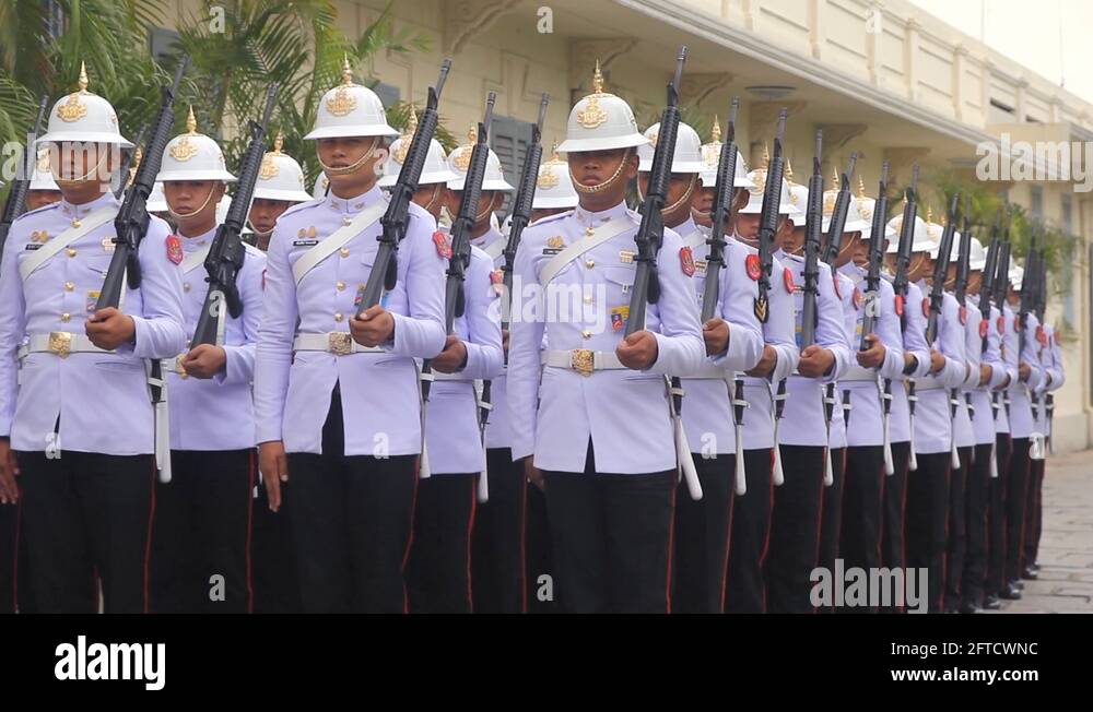 Thai Royal Army parade at The Grand Palace Temple in Bangkok, Thailand ...