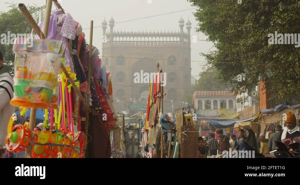 Meena Bazaar Market at Jama Masjid in Old Delhi, India Stock Video