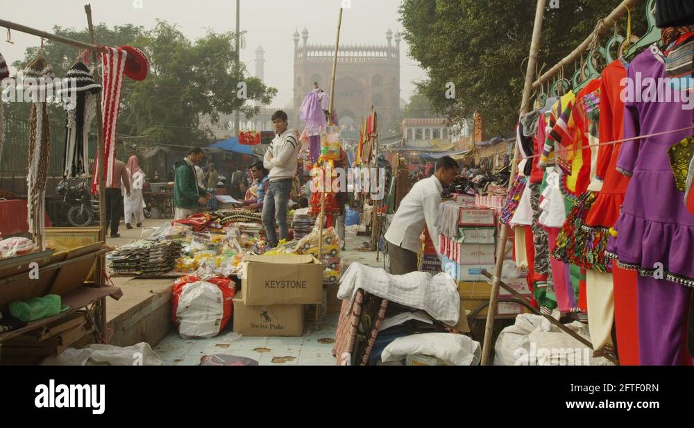 Meena Bazaar Market at Jama Masjid in Old Delhi, India Stock Video