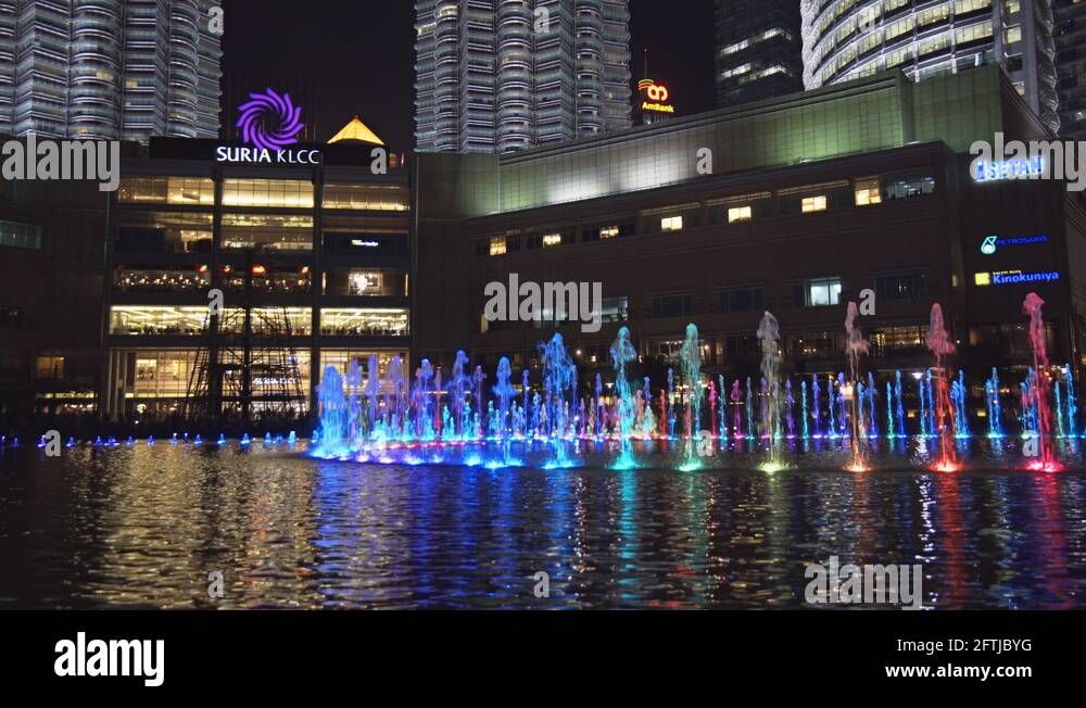 Night Time Fountain and Light Show at Lake Fronting Suria KLCC in Kuala