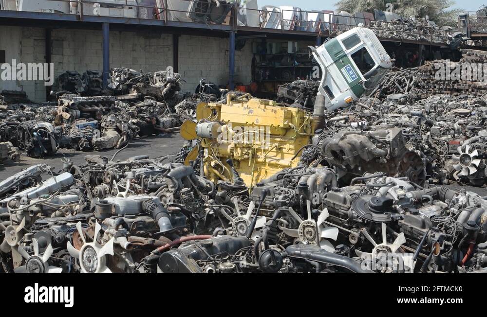 Bright Yellow Engine from Scrapped Heavy Equipment Stands Out at Local