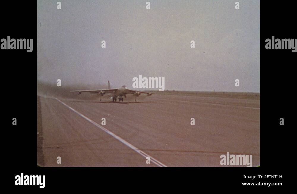 1960s: Military plane takes off. Military planes fly in formation ...