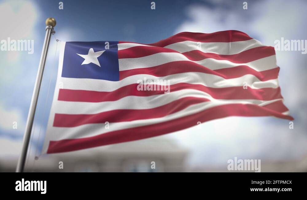 Liberia Flag Waving Slow Motion 3D Rendering Blue Sky Background ...