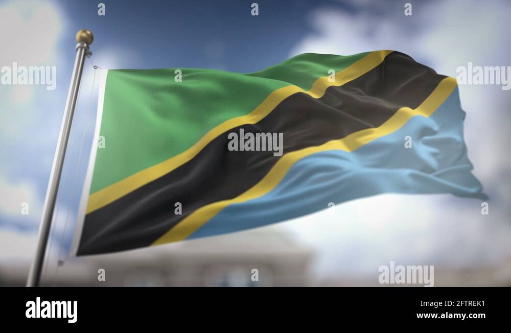 Tanzania Flag Waving Slow Motion 3D Rendering Blue Sky Background ...