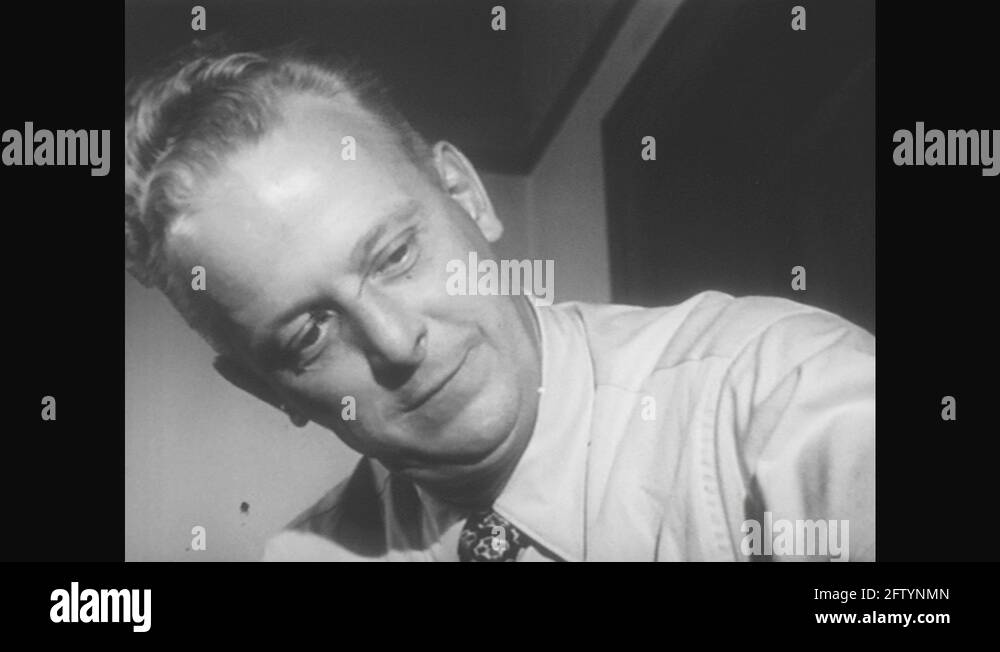 1950s Man shakes head back and forth. Pencil drawing of five figures