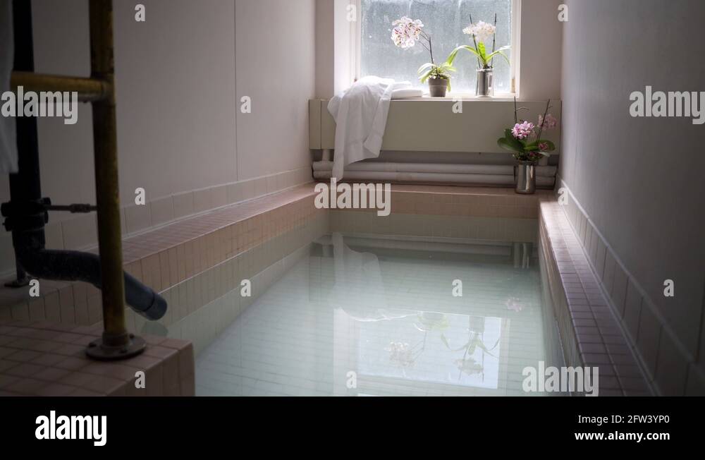 Historic Roman Bath in Berkeley Springs State Park with lotus flowers