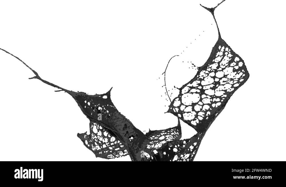 black paint splash in air filmed in slow motion with alpha channel use