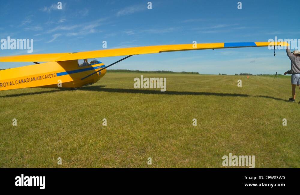 aircraft, Schweizer glider launching from grass strip, ground winch launch, 1 Stock Video