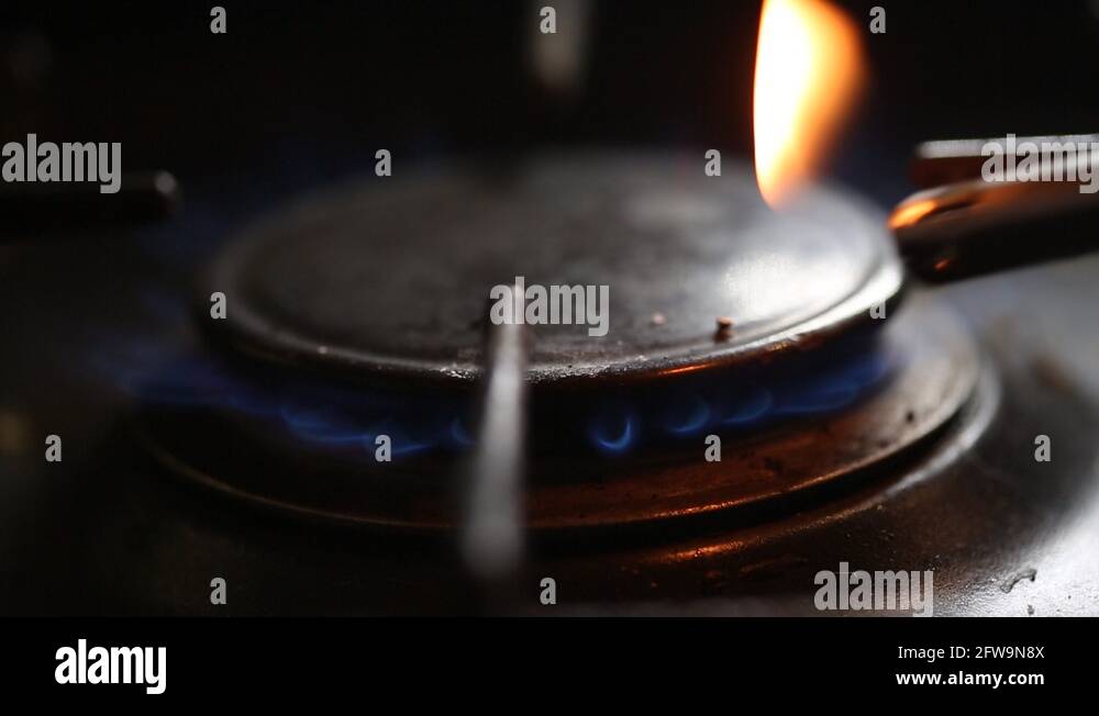 Gas Hob Stove being lit alight Stock Video Footage Alamy