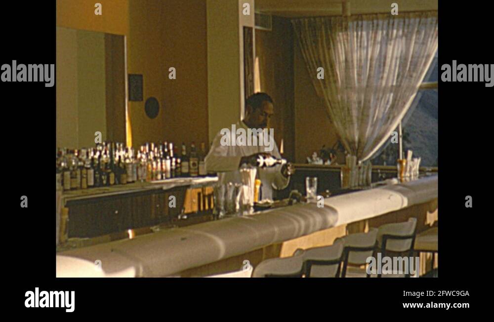 Vintage 16mm film, 1965 Ecuador, Quito Majestic bar top floor Stock