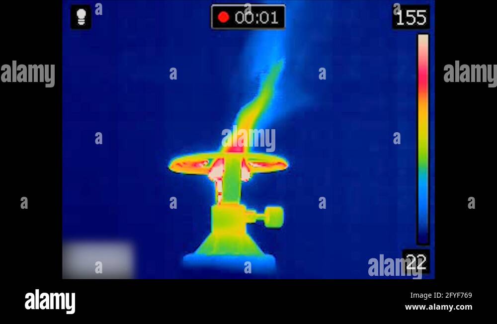 Thermal footage of burning camping natural gas stove Stock Video