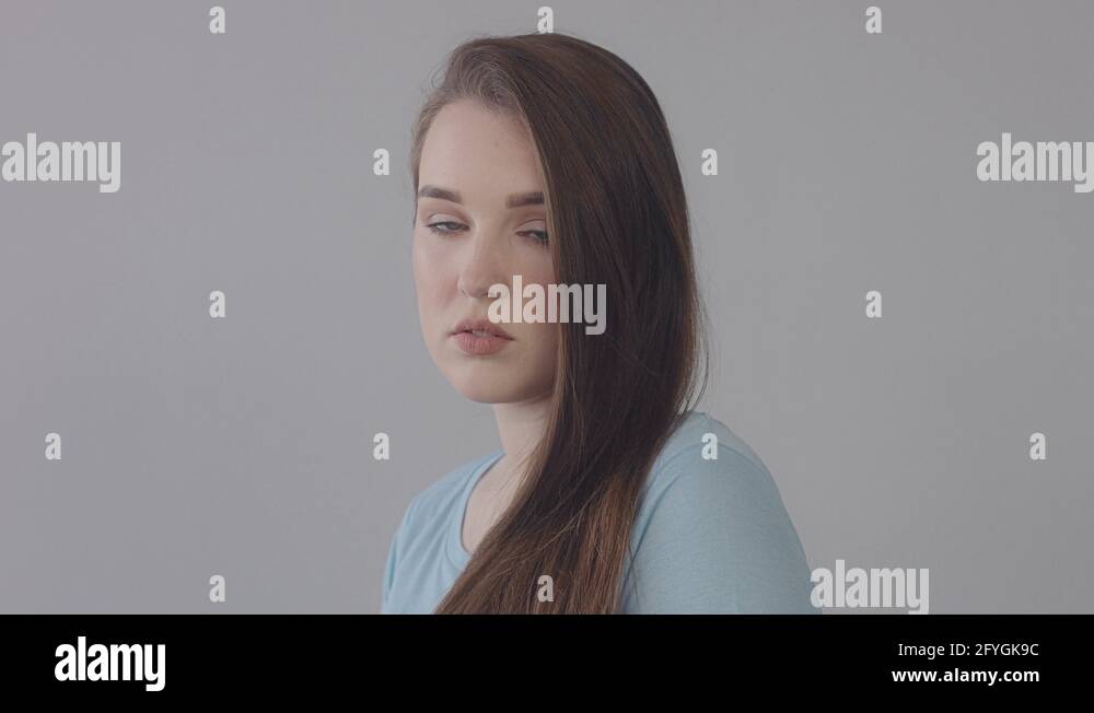 young baby face model in studio. Long straight hair blue eyed model ...