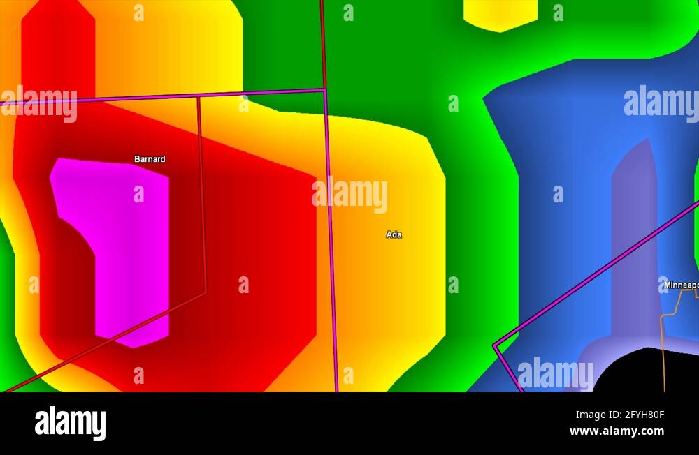 Severe thunderstorms with tornado warnings on Kansas weather radar