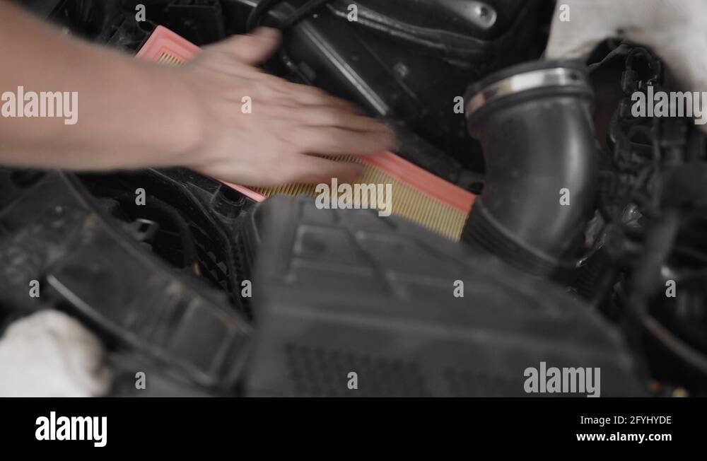 Air filter under the engine hood of a car Stock Videos & Footage HD