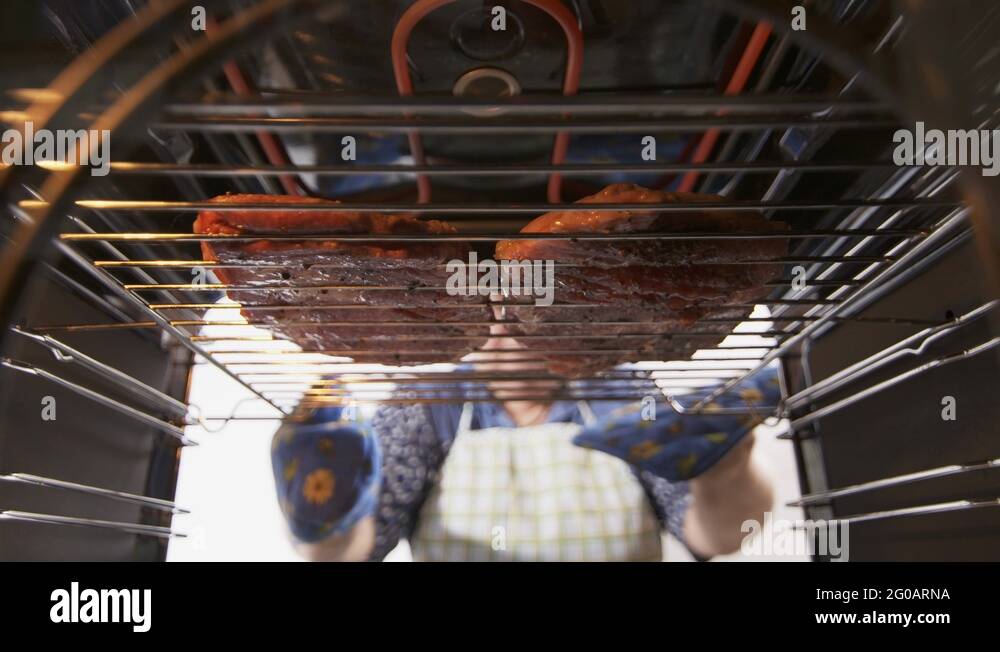 Cooking grilled steak ribeye in the oven with broiler. Grill element