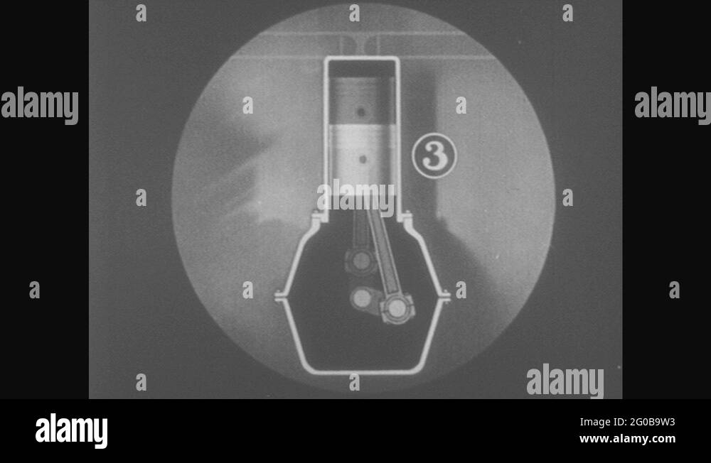 1930s Animation of rod and piston movement inside engine. Arrows point to Stock Video Footage