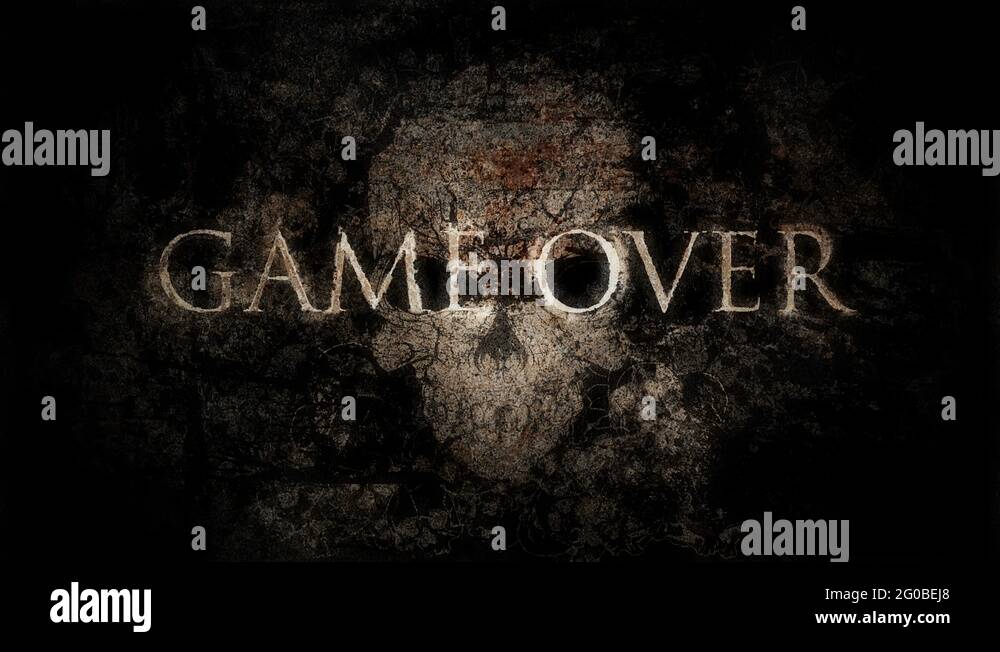Cryptic Animated Vintage GAME OVER Sign Skull Background Loop Stock