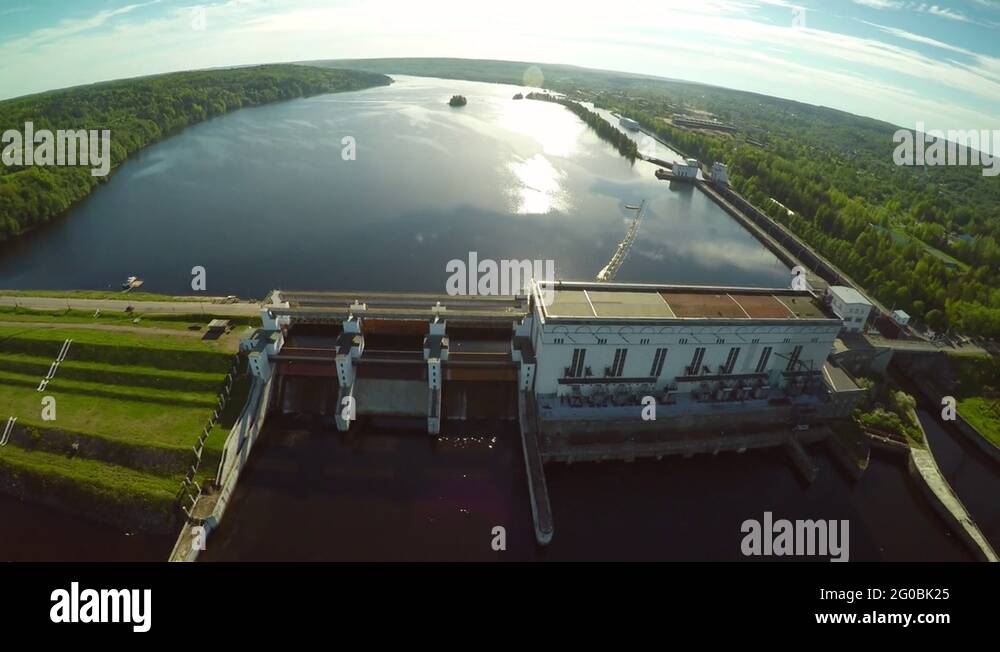 Russian hydroelectric power station industrial scenery Volga river dam