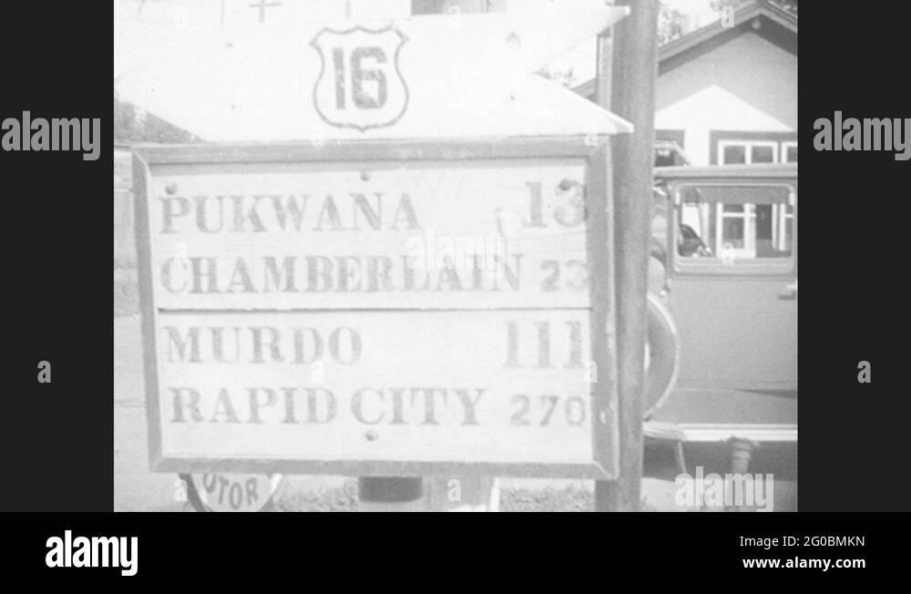 1930s Sign For Different Cities. Road Sign For South Dakota Us 16