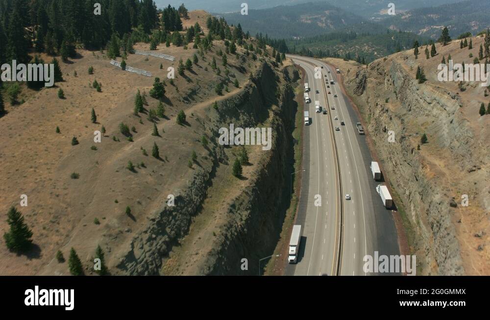 Oregon circa2017, Aerial view of I5 freeway winding through Siskiyou