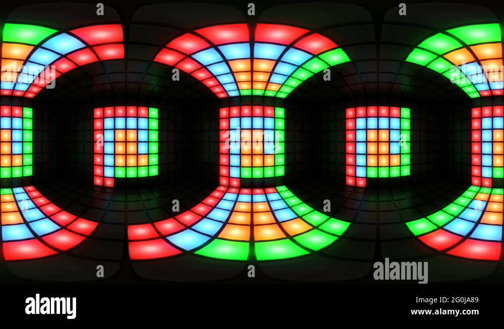 360 VR Colorful disco dance floor wall light grid background