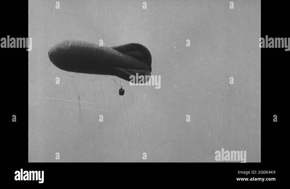 Scene shows an air balloon fly in air and an anti-aircraft gun raised ...
