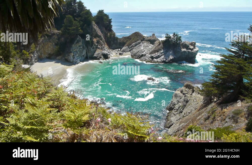 Motion Control Dolly Shot of Waterfalls on Tropical Beach in Big Sur