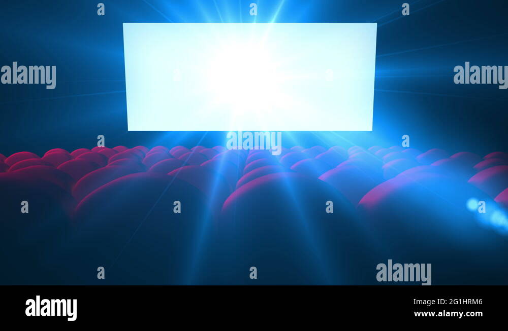 Flickering white screen with lens of empty modern cinema Stock Video