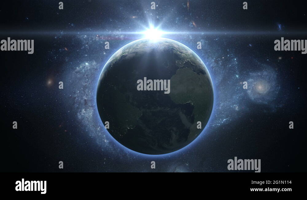 Sunrise over earth as seen from space. With stars background. 3d ...