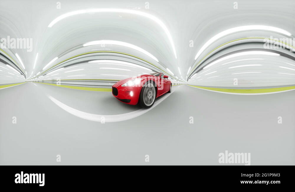 360 degrees. red sport car in a tunnel. fast driving. realistic 4k ...