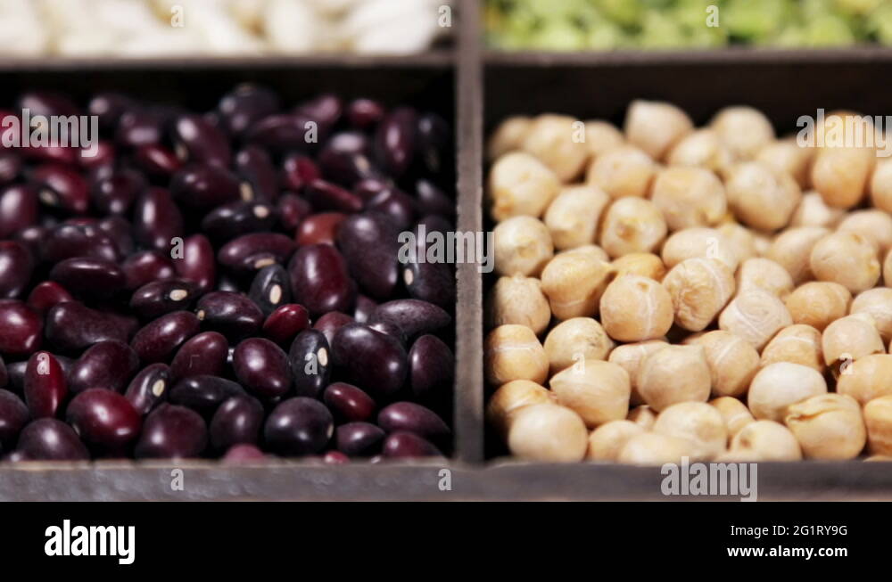 range of different types of beans, peas, lentils Stock Video Footage