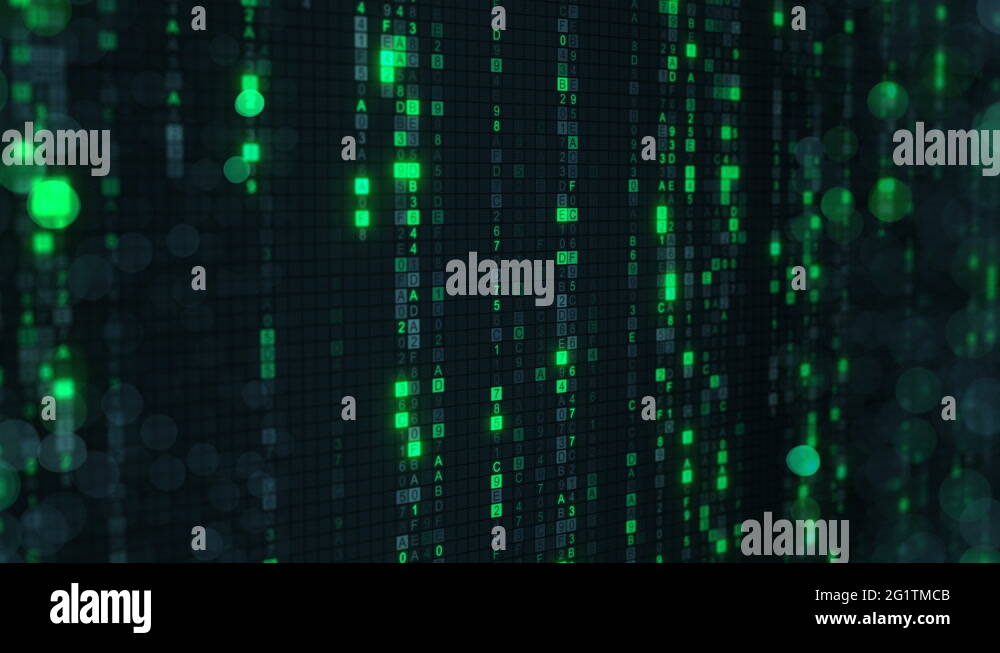 Green matrix rain of digital HEX code seamless loop animation 4k UHD ...