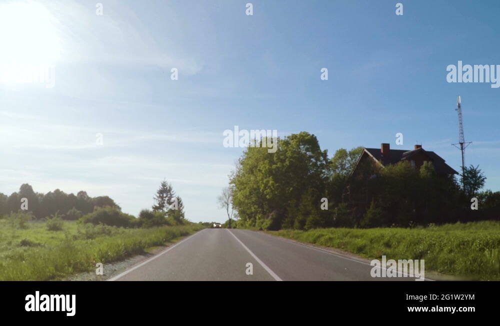 Travel around Europe by car. Mounted camera, back view. Camera view of