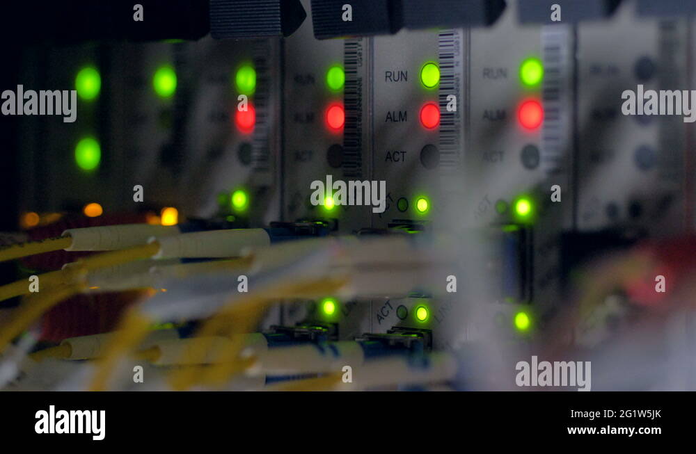 Blinking red and green indicators on network switch back panel. 4K Stock Video Footage Alamy