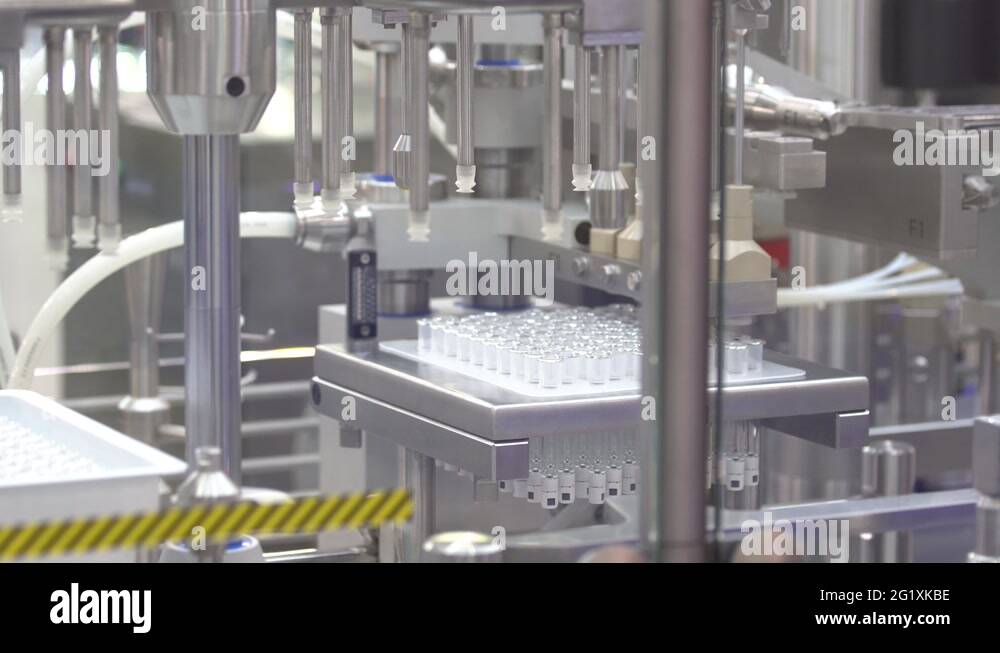 Sterile readytofill syringes, staked needle syringes line Stock Video