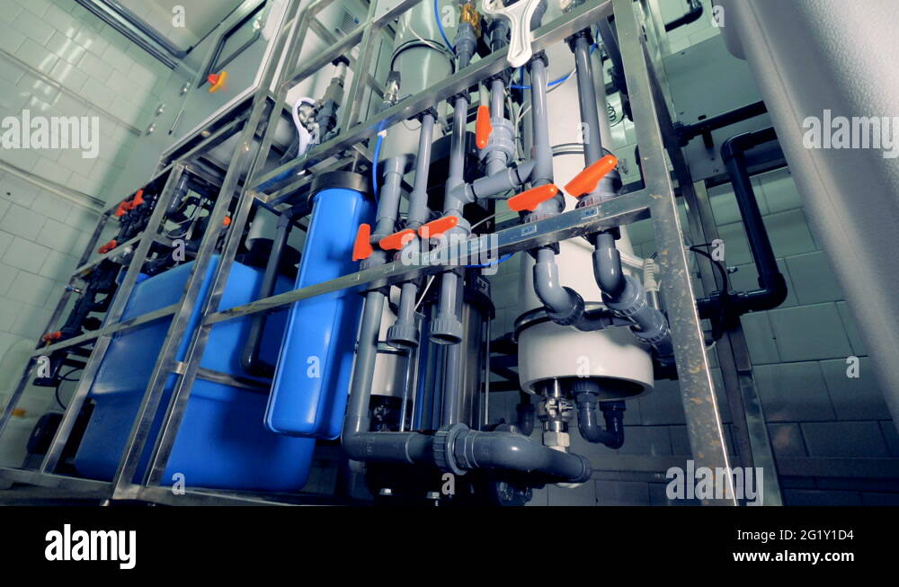 An arrangement of water pipes and tanks for dialysis purification Stock