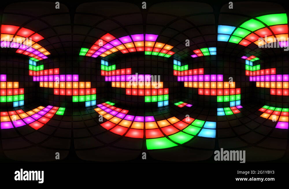 360 VR Colorful disco dance floor wall light grid background