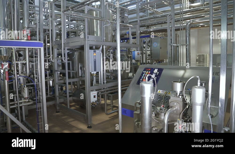 Pipeline in a modern dairy factory Stock Video Footage Alamy