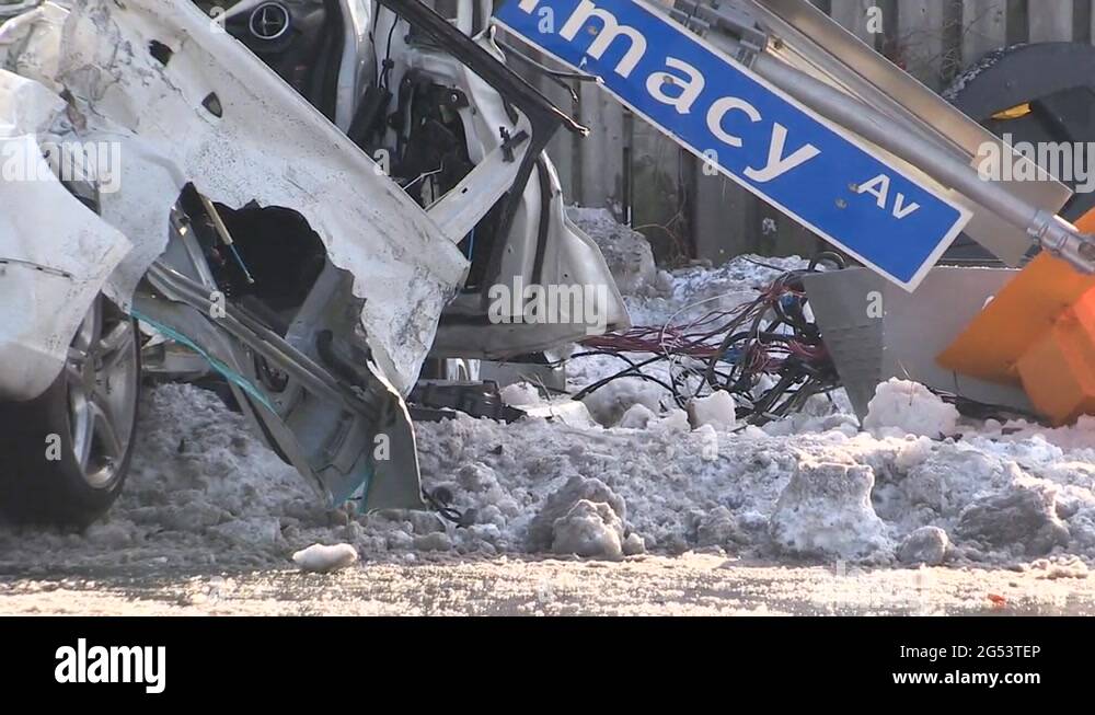 Car crash and accident scene with critical injuries in Toronto city