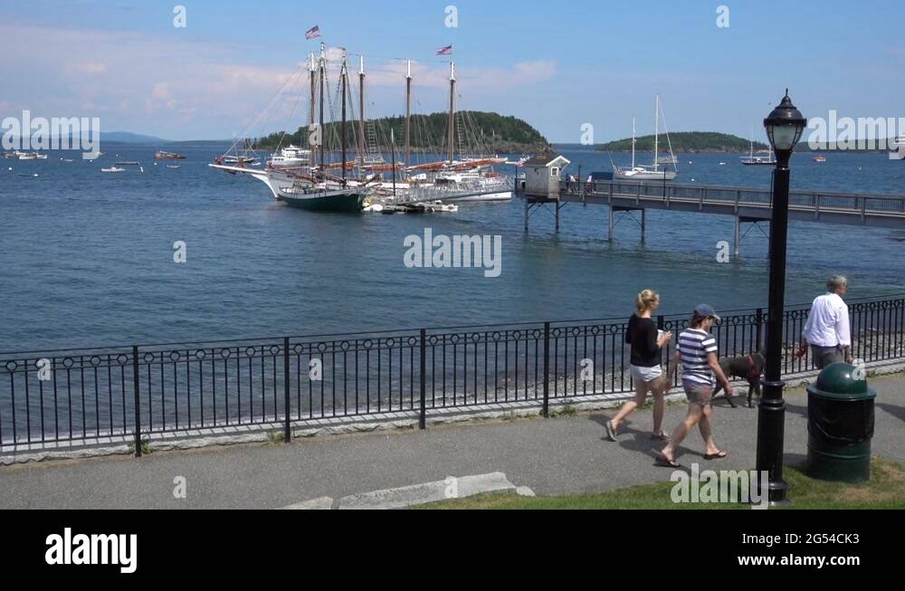 Schooner Sailing Ships Tourist Trips In Frenchman Bay, Bar Harbor Maine Unite Stock Video