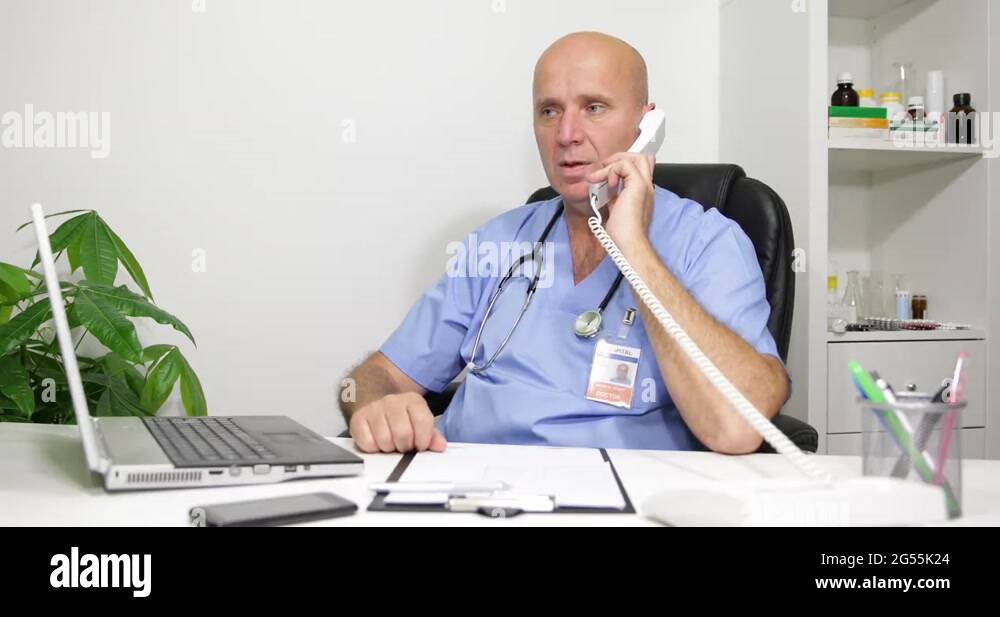 Doctor Landline Phone Call Serious Medical Dialogue Diagnosis Health ...